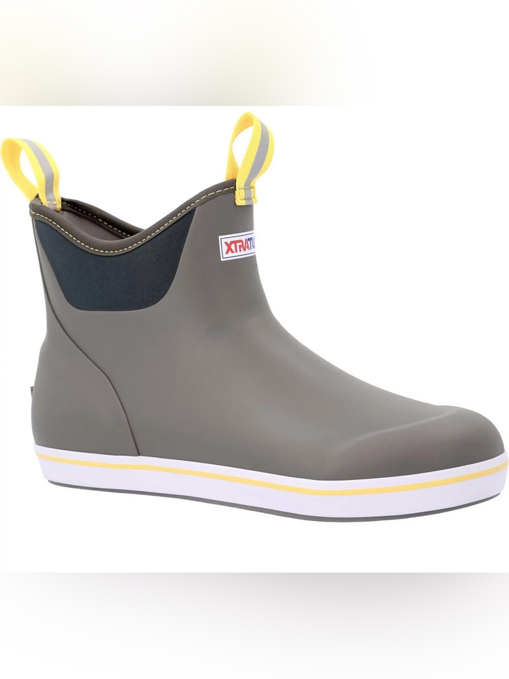 Xtratuf Men's Ankle Deck Boot in Gray with Yellow Pull Tabs Size 14